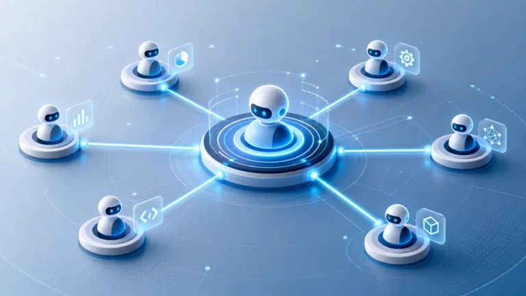 Schéma visuel d’un système multi-agents IA avec plusieurs agents connectés