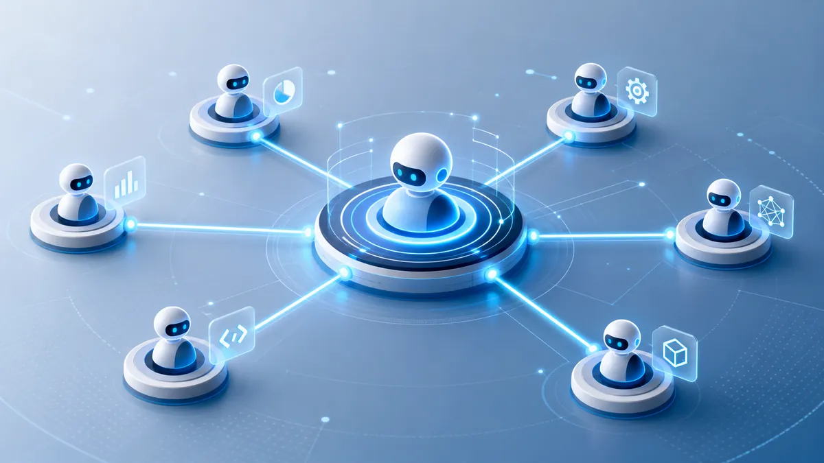 Schéma visuel d’un système multi-agents IA avec plusieurs agents connectés