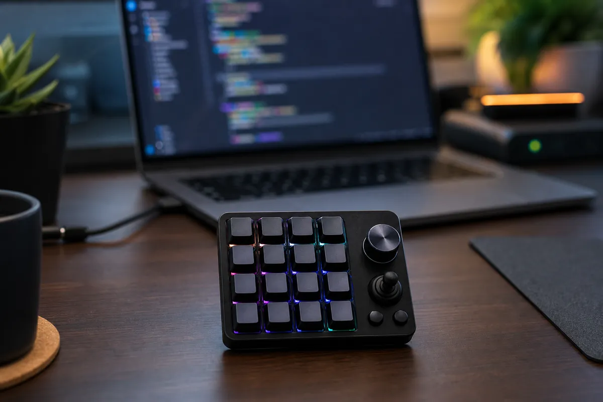 Mini clavier macro pour agents IA sur un bureau de développeur
