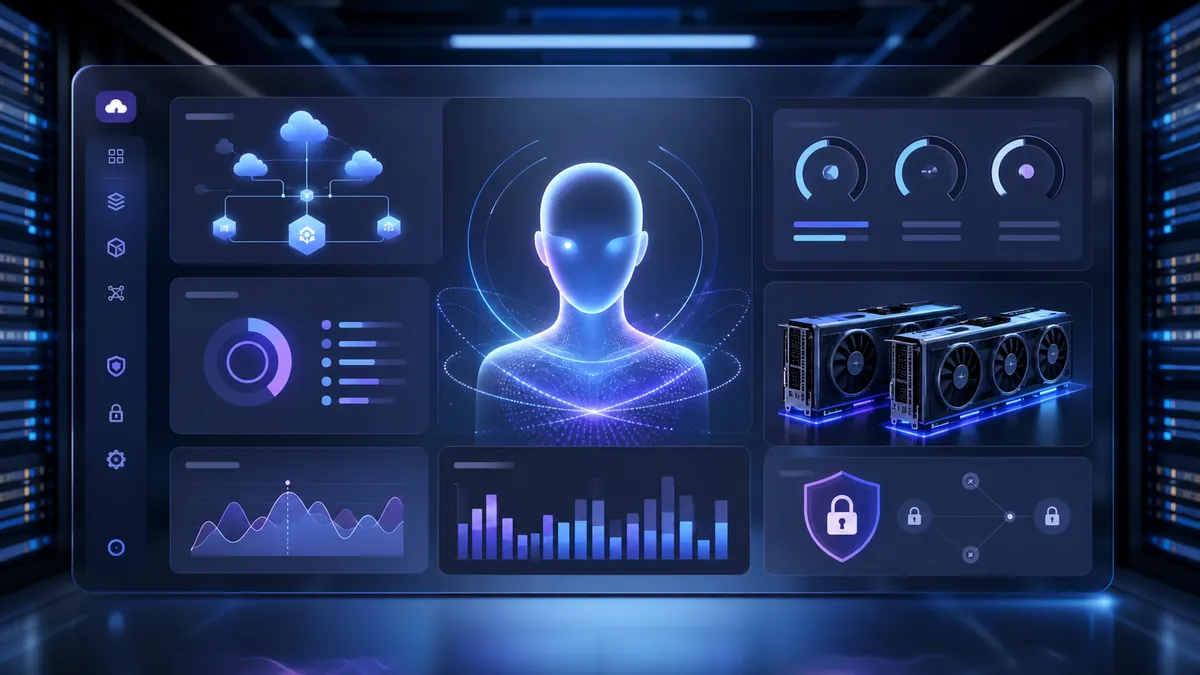 Interface de cloud IA avec assistant intelligent et ressources GPU