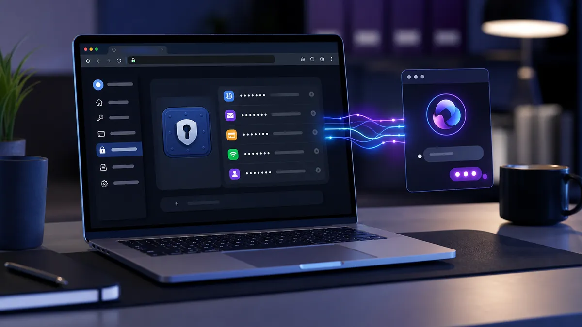 Un ordinateur affichant une connexion sécurisée entre 1Password et un assistant IA