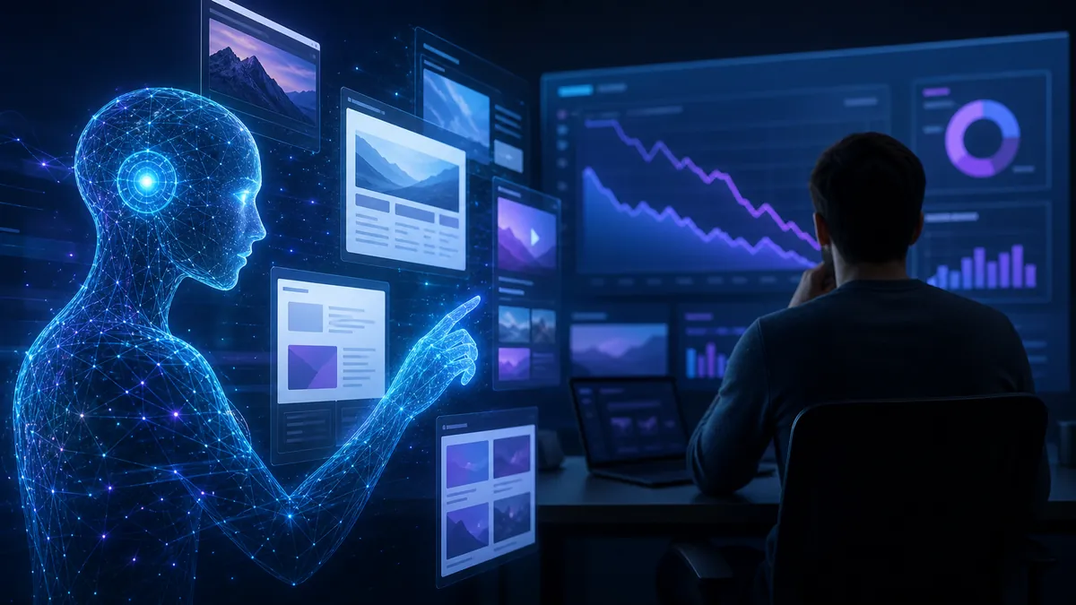 Un agent IA analyse des contenus web pendant qu’un créateur observe ses statistiques